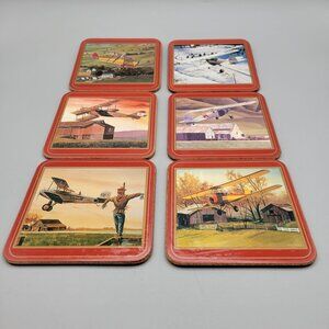 Pimpernel Aviation Biplanes Acrylic Coasters England Set of 6